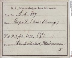 Etiketten zu Cuprit (NHMW-MIN-Ah607)